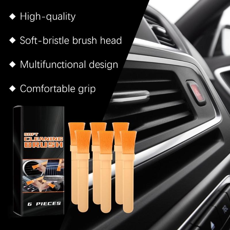 Pack Of 6 Soft Bristle Automotive Brushes Car Detailing Brush For Gentle Cleaning And Easy Storage NonSlip Handle Brush