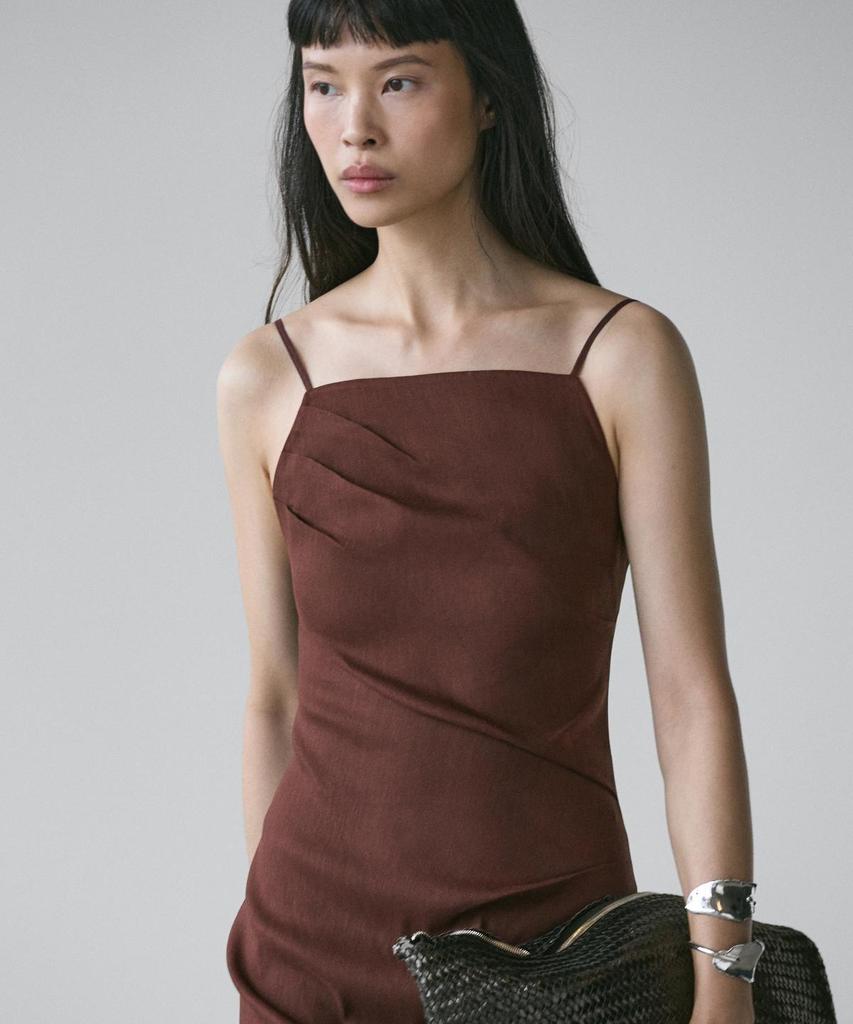 Masimodutti Linen Stretch Strap Knee-Length Dress
