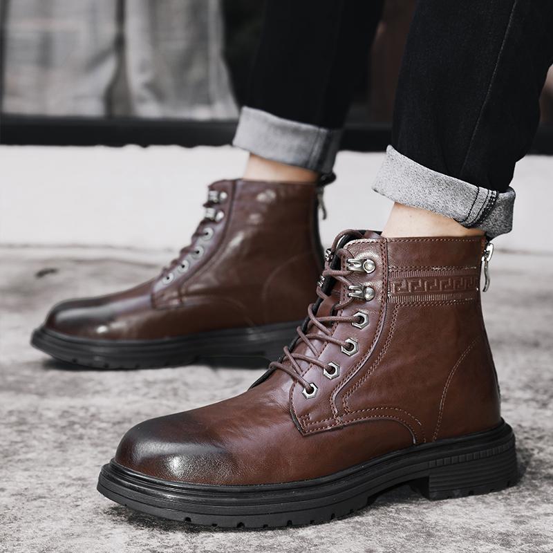 Mens Sneakers Genuine Leather Men Zip Lace-up Boots Male Comfortable High Top Shoe Classic Men Desert Boots