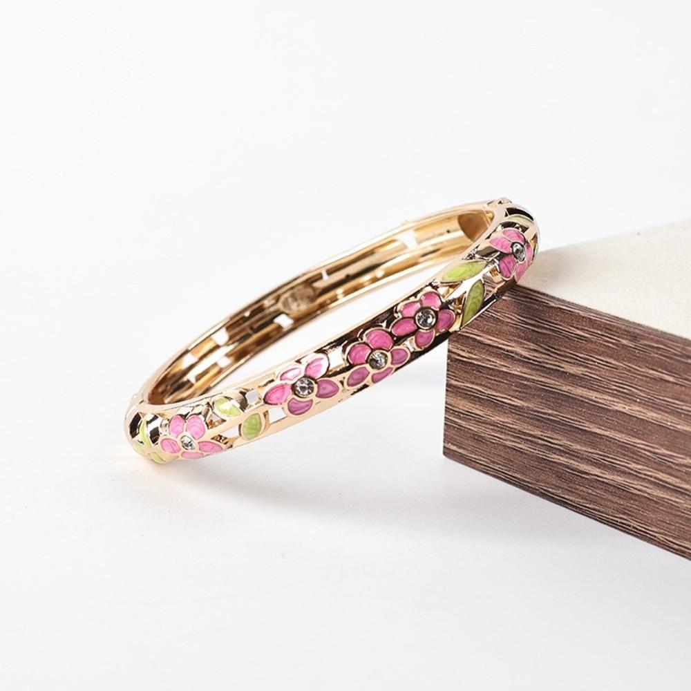 Enamel Flower Bangle Colorful Women's Hand Bracelet Handicraft Vintage Cloisonne Bangle  Girls