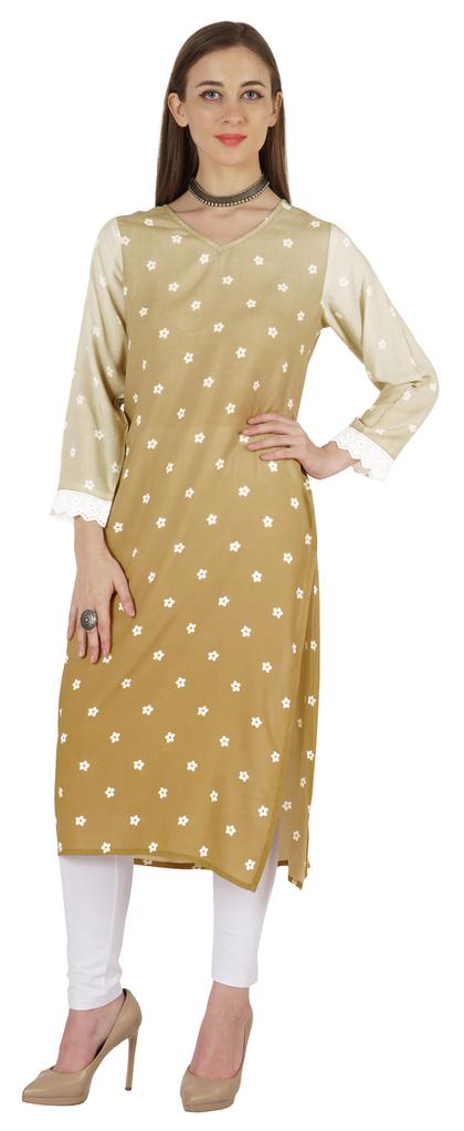 Bimba Printed  Designer  Kurta  For Womens Straight Kurti V-Neck Ethnic  Traditional  Wear - Cotton