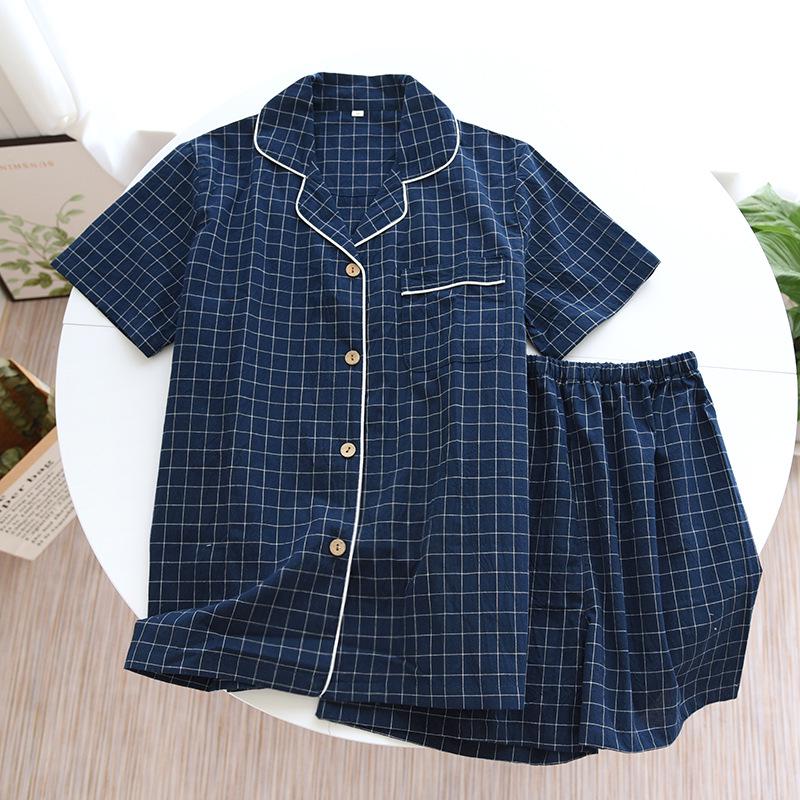 Set Pigiama Estivo per Coppia: Completo da donna a quadri in cotone a maniche corte con pantaloncini, Pigiama casual taglie forti da uomo