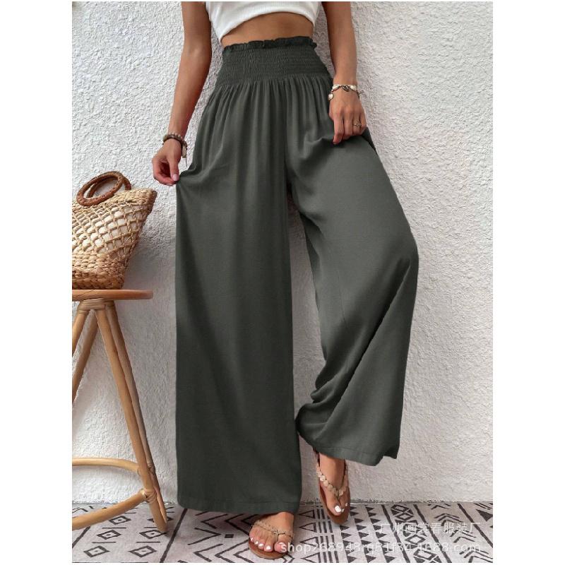 

2026 New Women s Solid Color Casual Versatile Long Pants with Ruched Straight Wide Legs XXL