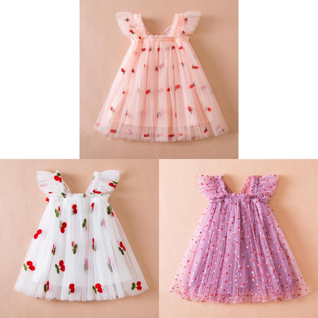 Korean Style Girl Dress With Puffy Wings Summer Cotton Blend For Toddler Girls
