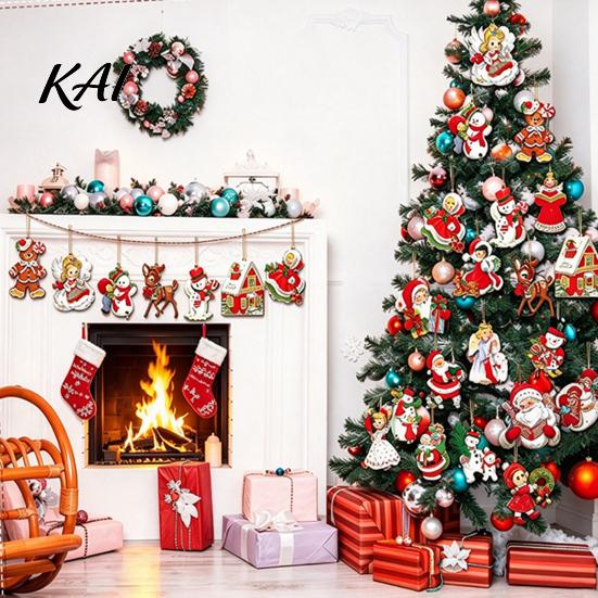 Lightweight Wood Hanging Ornaments Retro Wooden Christmas Ornaments, Xmas Tree Pendants with Rope, Rustic Santa Claus Holiday Party Supplies