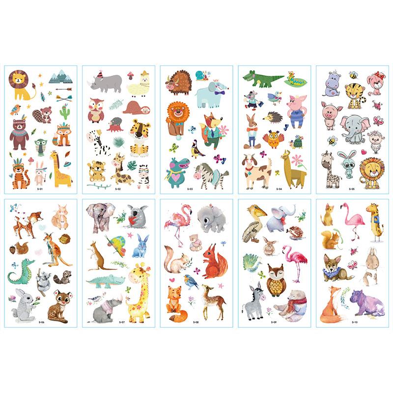 10Sheets/lot Children Cute Cartoon Unicorn Temporary Tattoo Stickers Baby Shower Kids Body Makeup Sticker Tattoos Mermaid Party