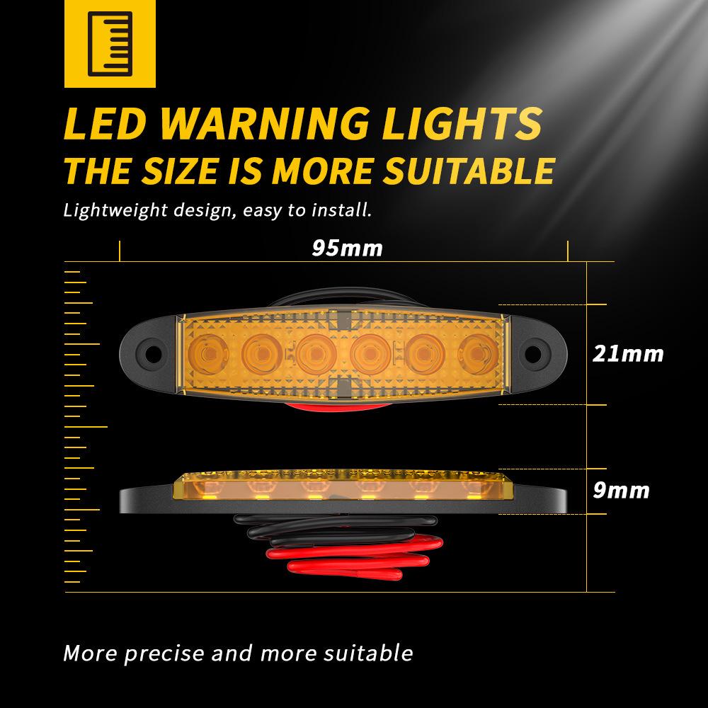 12V/24V 6-LED Yellow Side Warning Lights for Trucks, Lorries, and Boats
