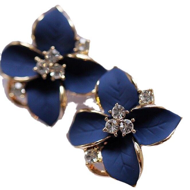 Royal Blue 3D Frosted Camellia Earrings - Korean Style Women's Fashion