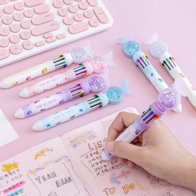 Cartoon Ausziehbarer Kugelschreiber Niedlicher Schmetterling Fließender Glitzerstift Mehrfarbige Nachfüllmine Lustiges Schulmaterial Kreatives Geschenk für Schüler Kinder