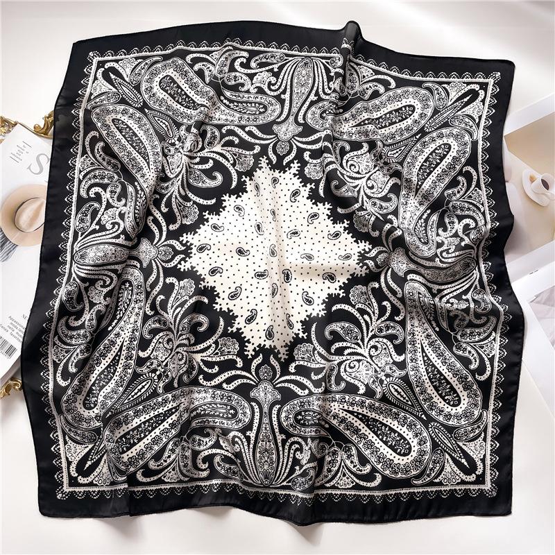 27.55in Elegant Paisley Print Square Scarf Thin Satin Shawl Casual Sunscreen Headscarf For Daily Life