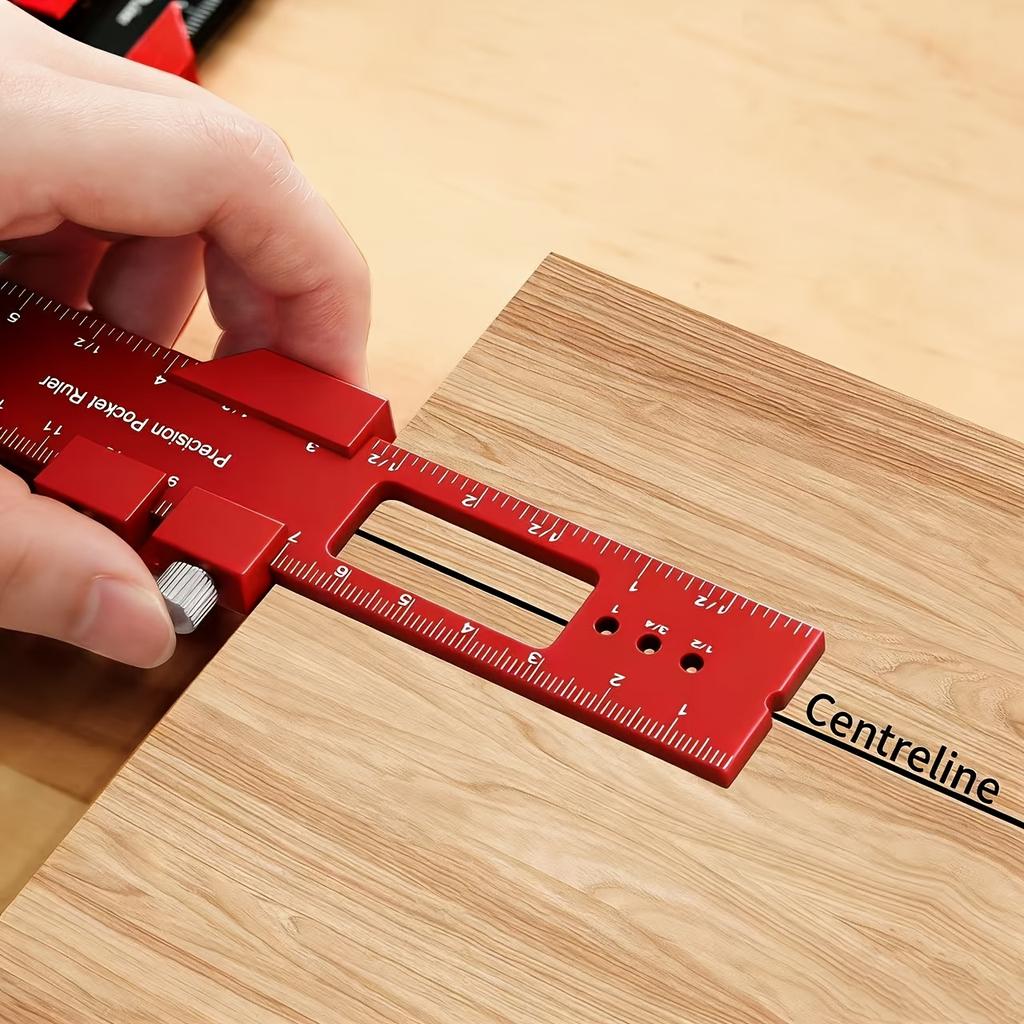 Aluminum Alloy Woodworking Pocket Ruler with Slider, Square T-shaped Ruler, T-shaped Track Reference Instrument