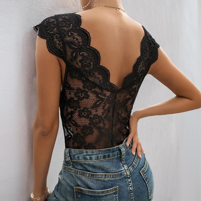 Women's New Comfortable and Versatile Lace Sleeveless Sexy Solid Colour Jumpsuit