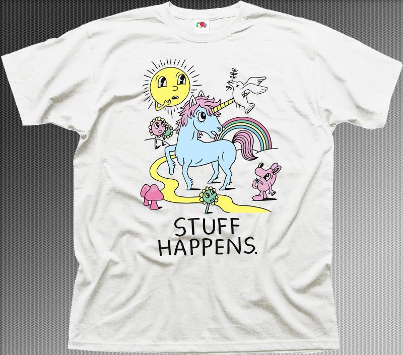 UNICORN STUFF HAPPENS funny white printed t-shirt OZ9948 S разноцветный