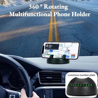 Обертовий на 360° автомобільний тримач для телефону, кріплення на приладову панель з дисплеєм номера - Чорний