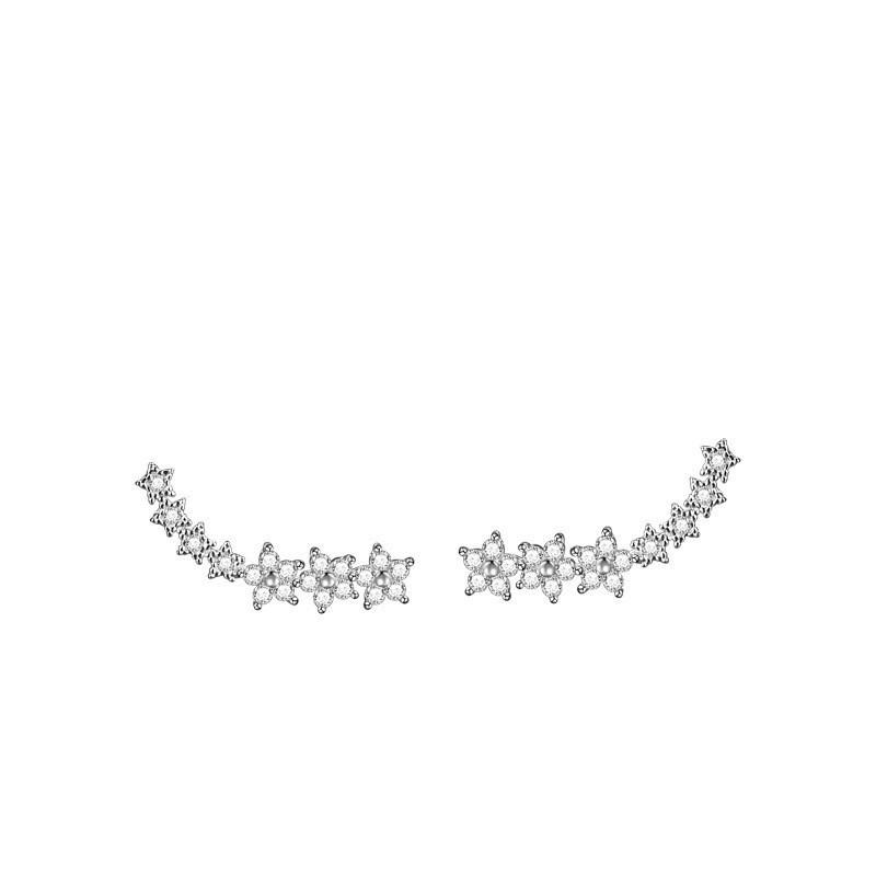 14K Gold Plated S925 Silver Five-Petal Flower Ear Cuffs & Star Diamond-Inlaid Earrings for Women