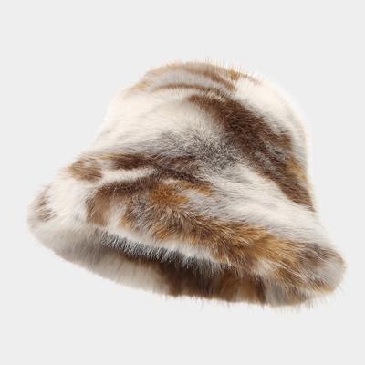Chapéu de Balde de Pelúcia Estampado de Leopardo para Mulheres Outono Inverno Quente Pele Falsa Chapéu de Pescador Aumentado Fofo Panamá