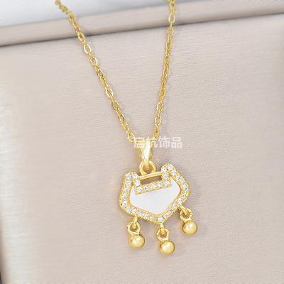 Ruyi Ping An Schloss Halskette Damen Retro Ethnischer Stil Vielseitiges Temperament Zirkon Anhänger Schlüsselbein Kette