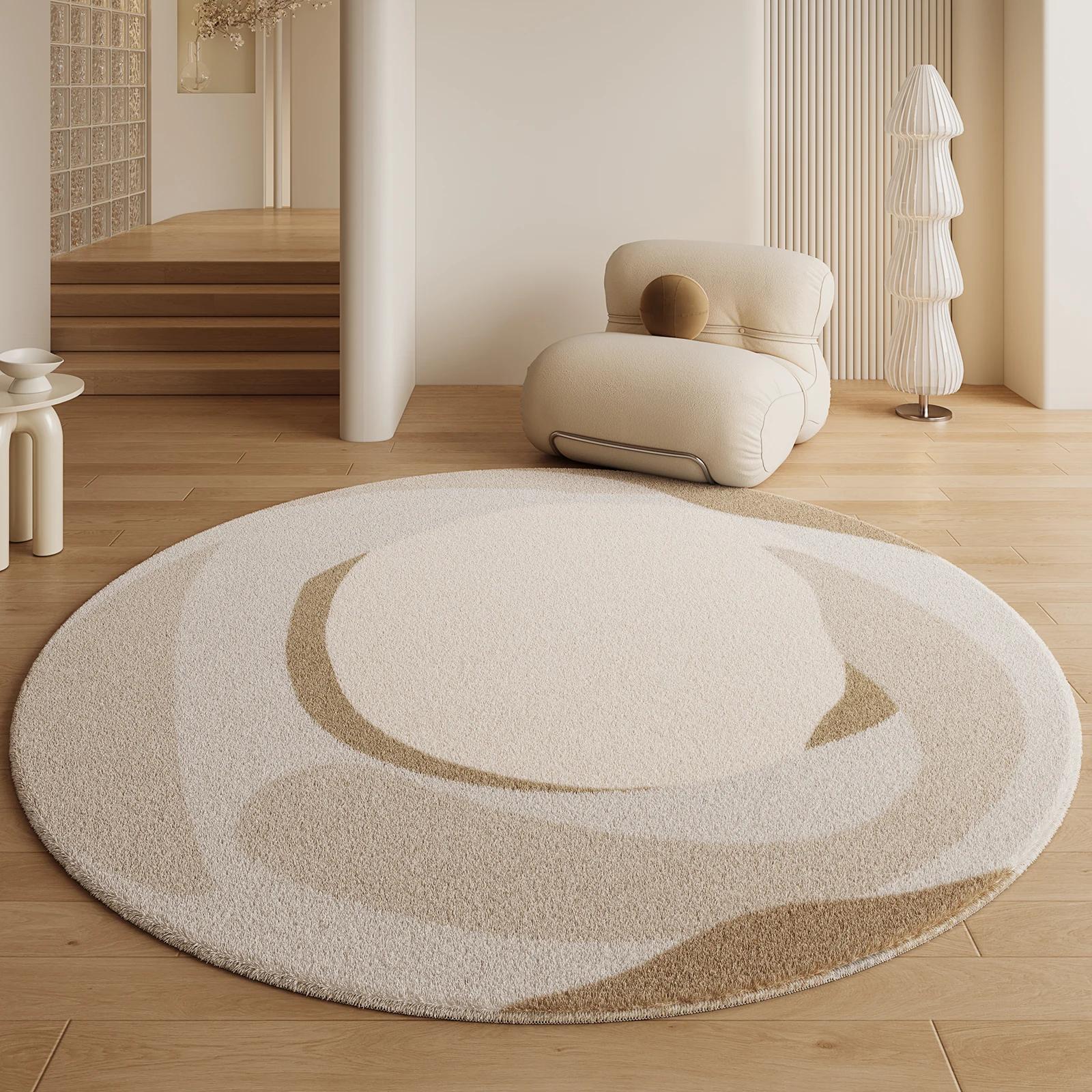 

VIKAMA Round Cream Style Carpet Living Room Bedroom Carpet Short Pile No Care Indoor Bedside Rug Easy Care Home Decor Rug 60X60CM 2X2FT