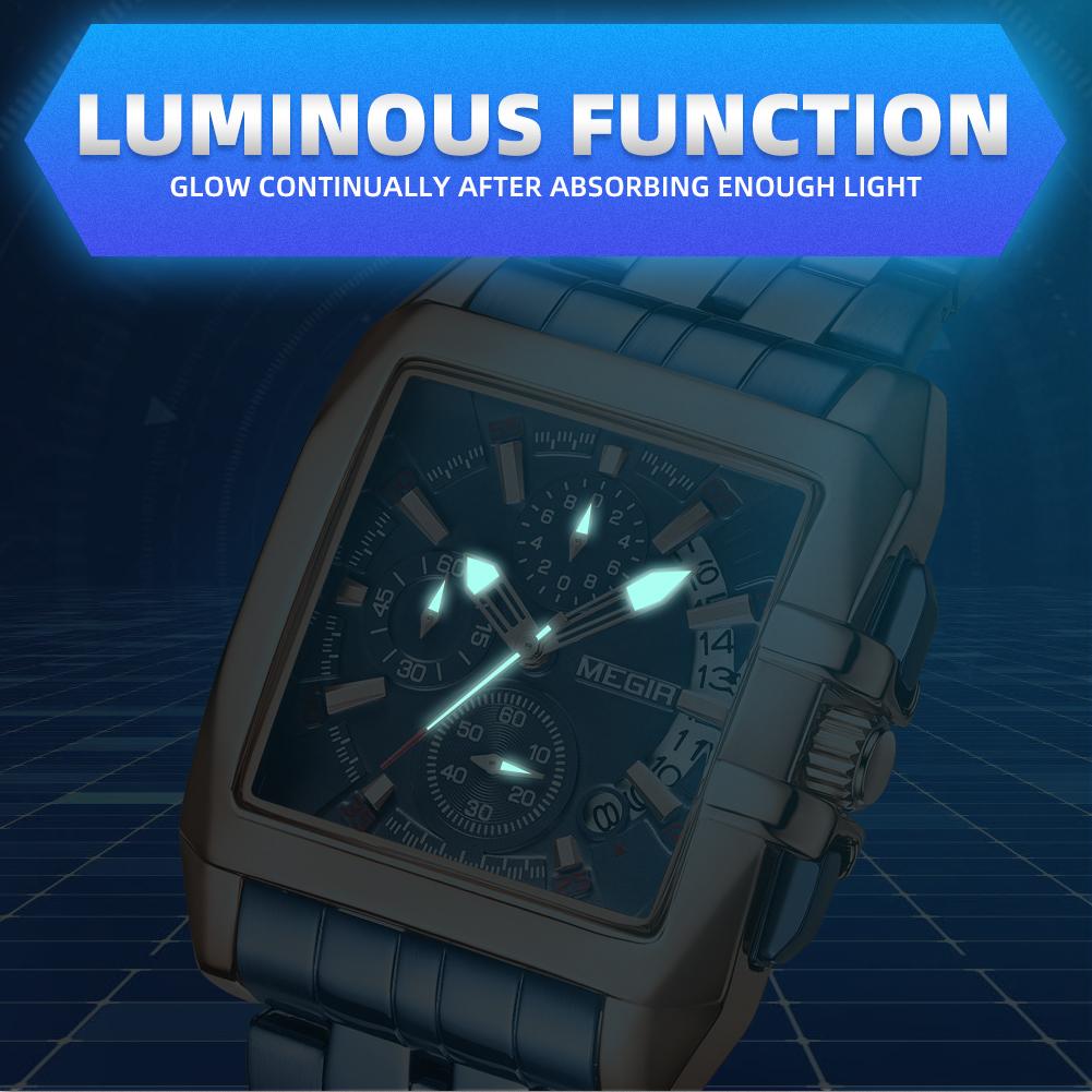Megir Blau Edelstahl Männer Uhr Rechteck Große Zifferblatt Business Quarz männer Armbanduhren Relogio Masculino Militär Uhr Mann