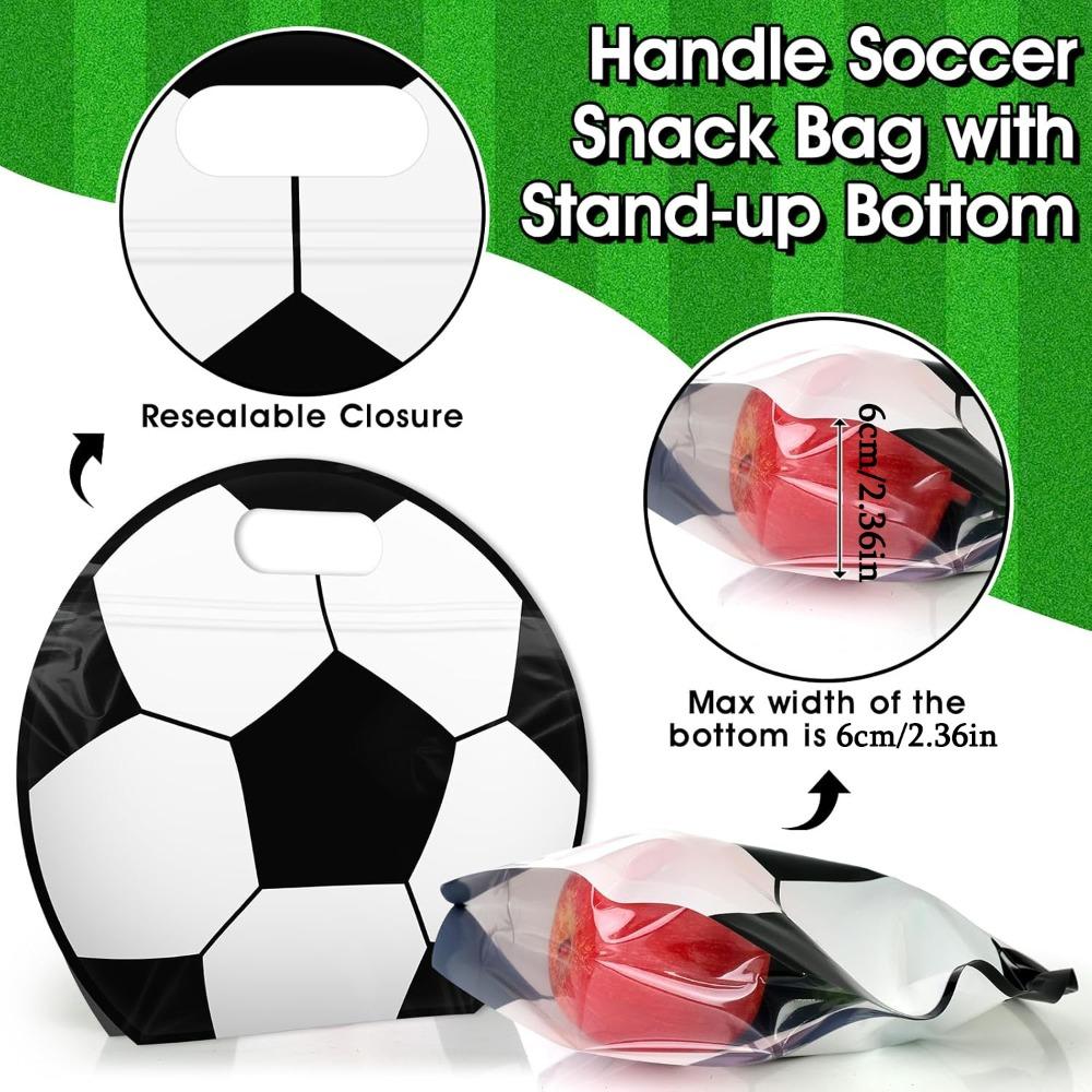 24pcs Soccer Snack Bags with Handles Reusable Baseball Sealed Treat Bags Stand-up Bottom Gift Bags Soccer Training Treat Bags Party Favor Bags