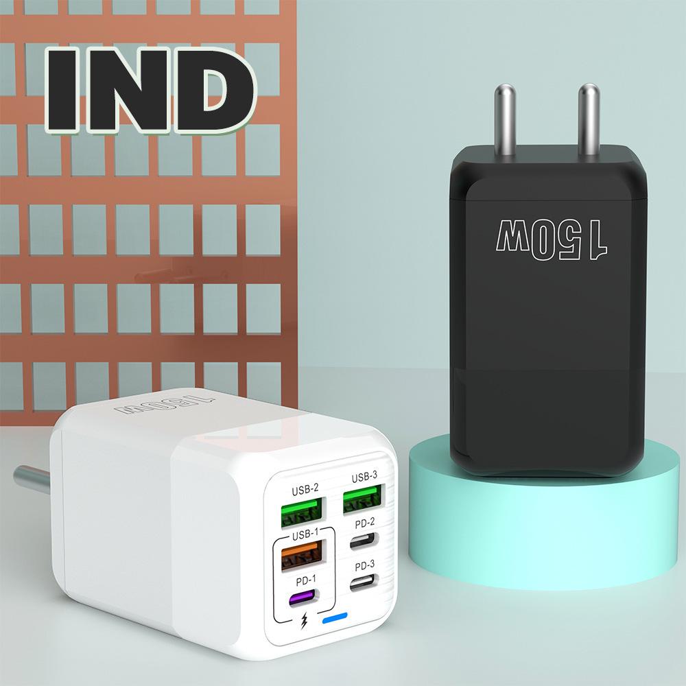 150W Multi-Port Charger: 3 USB + 3 PD Fast Charge, Euro & UK Standard
