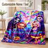 Child's Play Chucky Tiffany Custom Name Flannel Throw Blanket Soft Warm for Sofa Bed Indoor Home Use