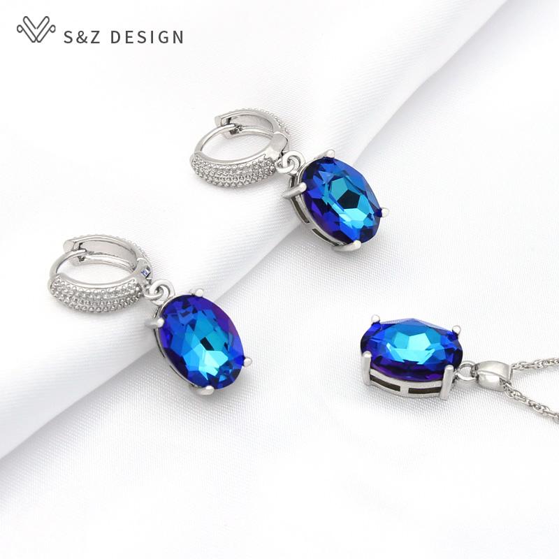 Mode Rose Gold Farbe Oval Ei Form Kristall Tropfen Ohrringe Schmuck Sets Für Frauen Hochzeit Party Elegante Anhänger Halskette