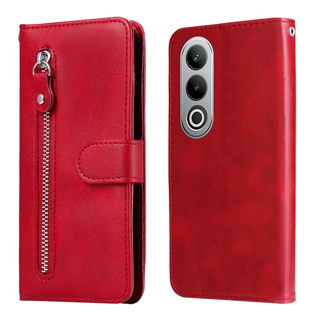 For OnePlus Nord CE4 5G/Oppo K12 Case Calf Texture PU Leather Zipper Pocket Wallet Phone Cover
