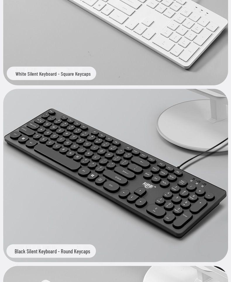Silent Wired Chocolate Punk Keyboard - USB for Home, Office, Gaming, and Typing