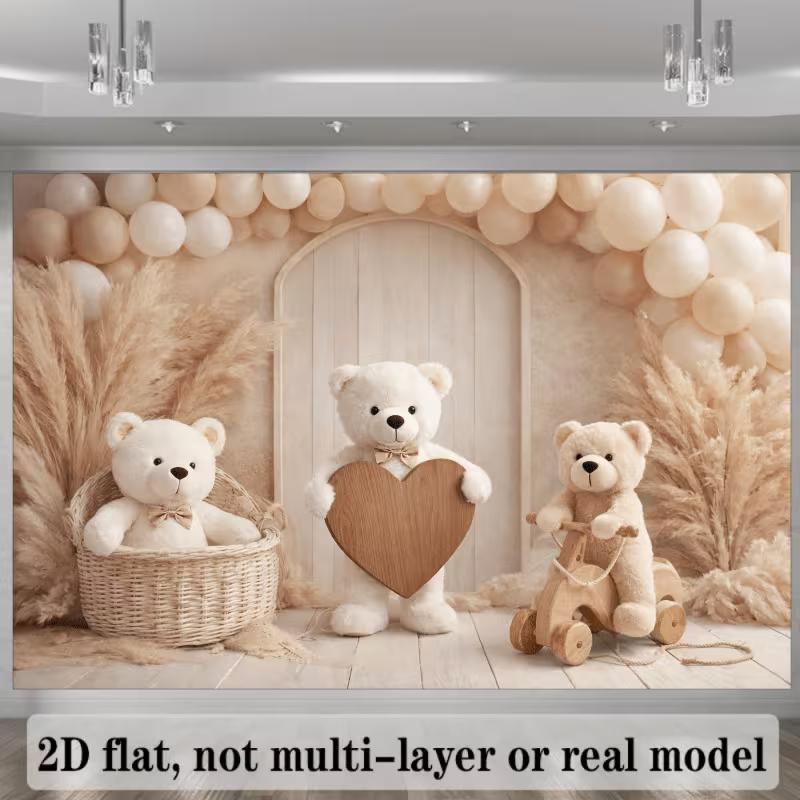 

2D Beige Teddy Bear Backdrop Newborn Photo Booth Background 47.2x31.5inch/120*80cm