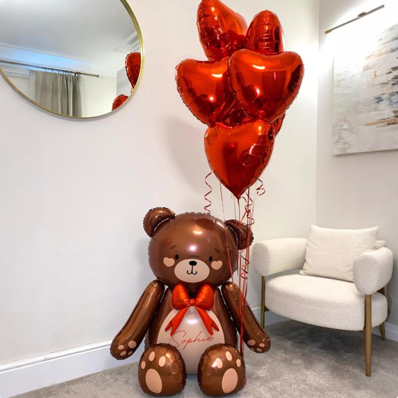 Bow Bear Aluminum Film Balloon Set Brown Bear Balloon Heart shaped Balloon for Birthday, Wedding, Shower, Anniversary Decoration