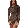 Damen Stammesgeometrischer Print Langarm Einteiler Badeanzug Rundhalsausschnitt UPF Sonnenschutz Schlanke Passform Surfen Tauchen Bodysuit