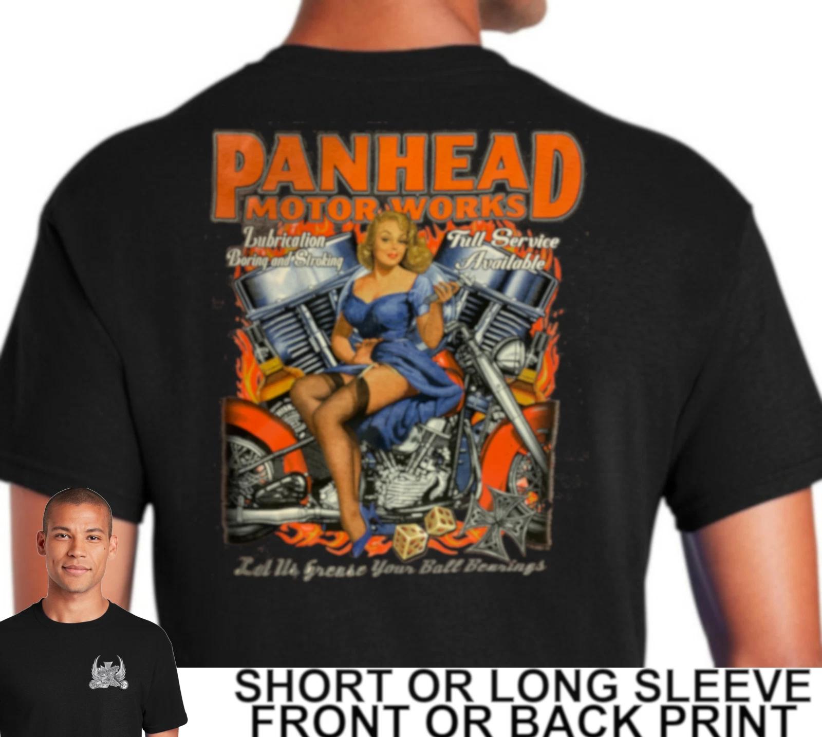 Biker Panhead Motor Works Sexy Pinup Girl Classic Motorcycle Mens T Shirt XL