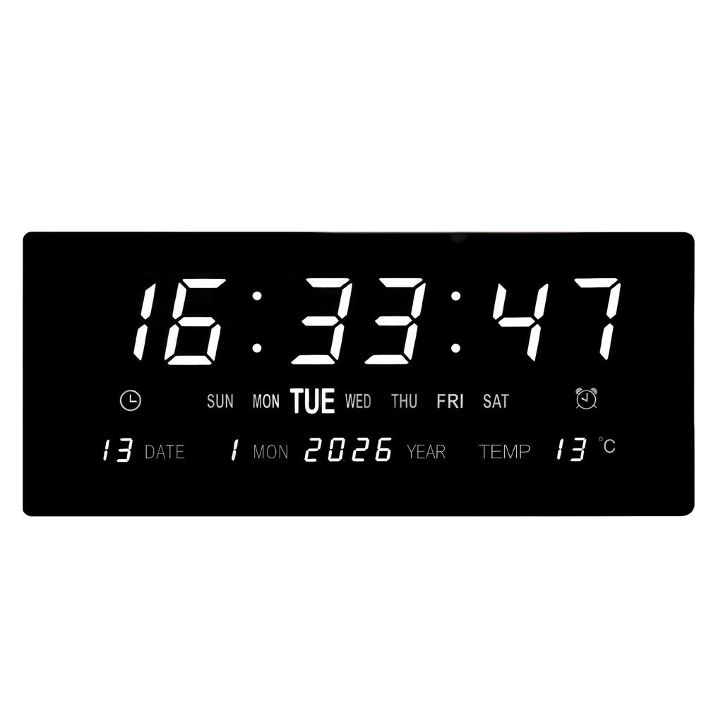 Large Wall-Mounted Digital LED English Calendar Clock with Temperature Display
