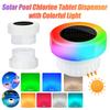 Solar Powered Floating Chlorine Dispenser with Colorful Light Pool Floating Chlorinator IP68 Waterproof for Up To 3 Inch Tablets