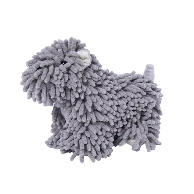 Cute Cartoon Dog Plush Pom Pom Chenille Hand Towel, Super Absorbent Hanging Towel for Kids, Soft Bathroom Drying Sponge