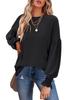 Women's tops, autumn and winter new round neck pleated lantern sleeve women's long European and American T-shirt