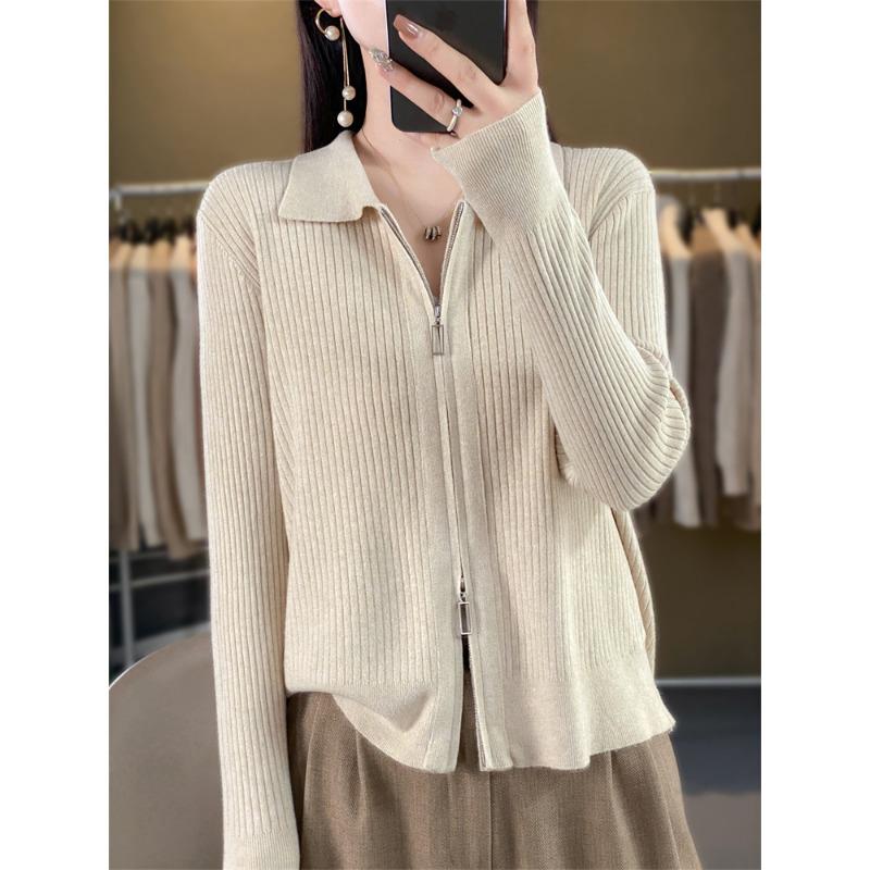 

Осень и зима новый кардиган вязаный жакет с воротником поло, лацканами и длинными рукавами, на двойной молнии, свитер, топ, новая рубашка XXL