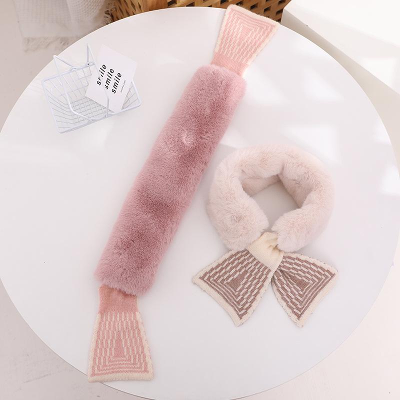 Winter Warm Baby Scarf Soft Plush Cross Collar Scarves For Kids Girls Print Knitted Neckerchief
