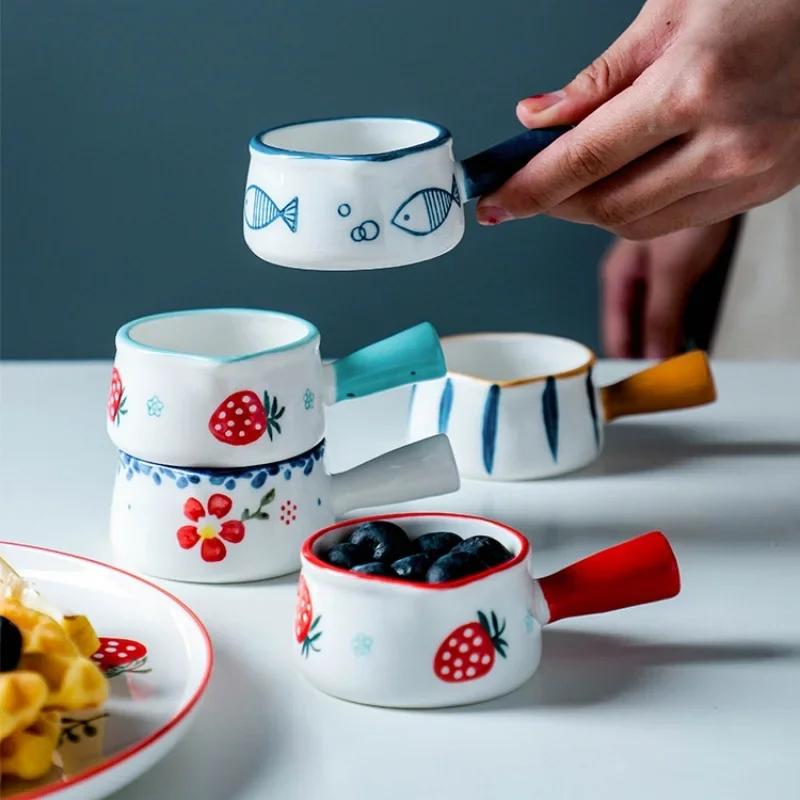 50ml Mini Ceramic Pot Milk Cup Creamer Jug Seasoning Dish Coffee Pitcher Vinegar Sushi Sauce Cup with Handle Kitchen Tableware