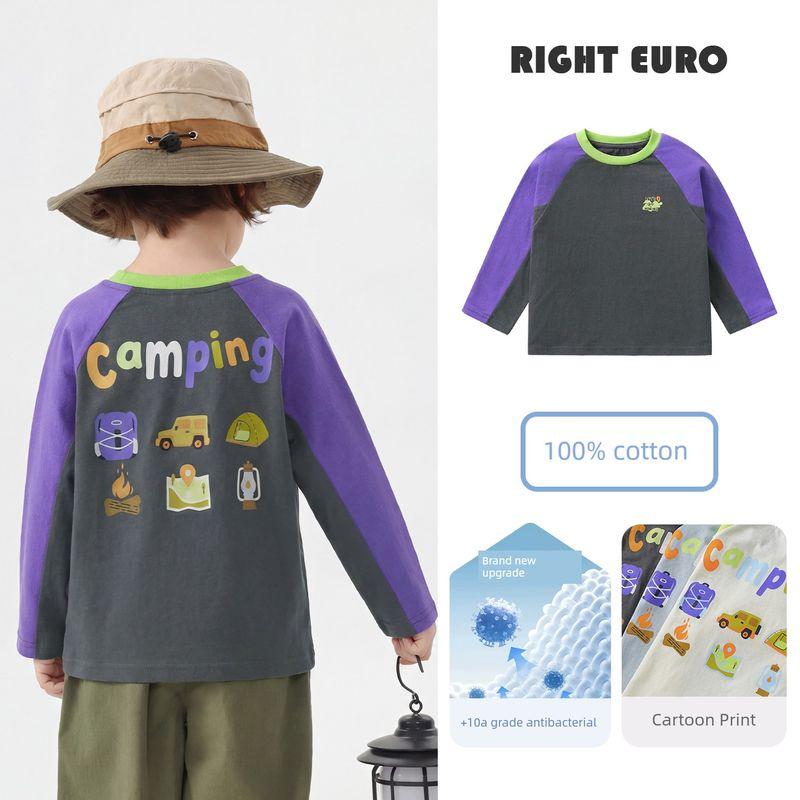 Right European Boys  Pure Cotton Long-Sleeved T-Shirt Kidsren s Spring & Fall Clothing 2026 New Kidsren s Clothing Baby Casual Bottoming Shirt Top Purple Sleeves 90