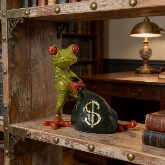 Frog Money Bag Statue Small Resin Frog Sculpture Desk Lucky Frog Ornament for Garden Home Office Workplace Decor