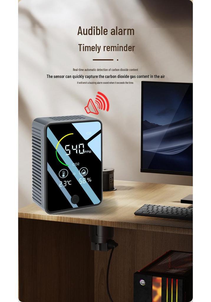 Infrared Carbon Dioxide and Air Quality Sensor Analyzer with Temperature & Humidity Detection