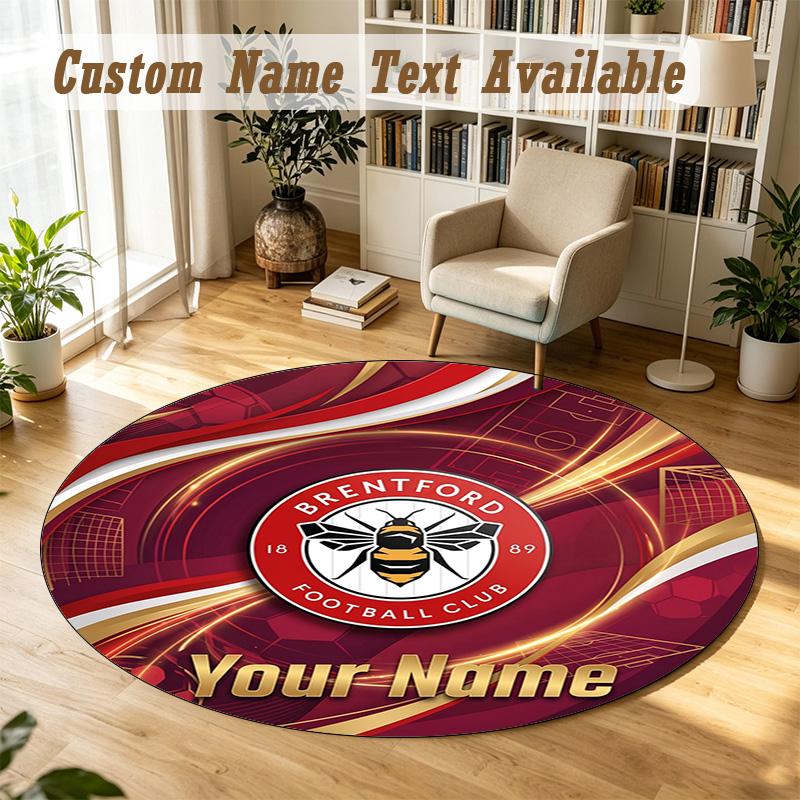 Round Rug Custom NameBrentford Football Pattern Non Slip Carpet Home Floor Decor