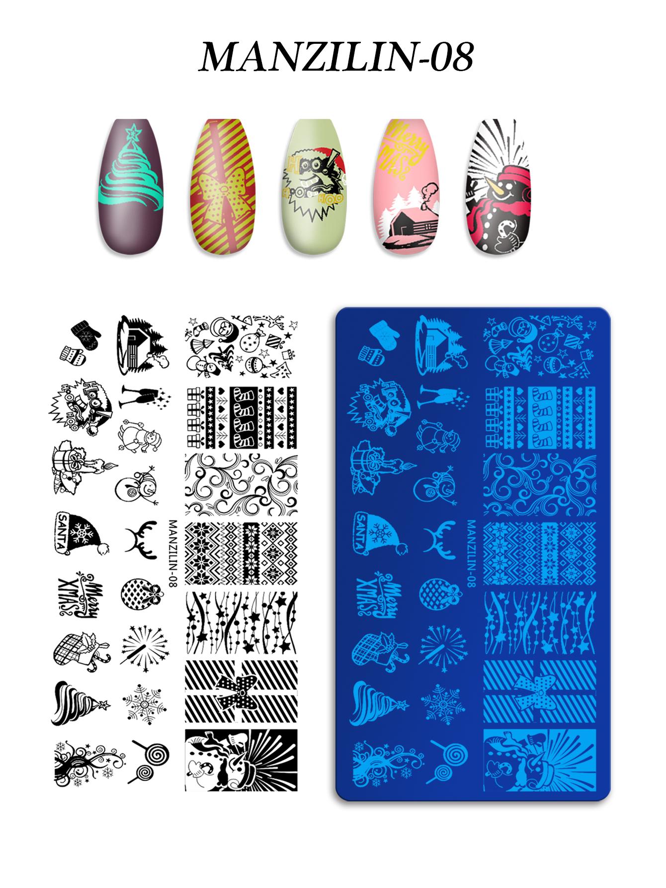 

Пластины для штамповки ногтей со снежинками, рождественские пластины для печати на шляпах и листьях, трафареты для дизайна ногтей, инструменты для штамповки, украшения ногтей