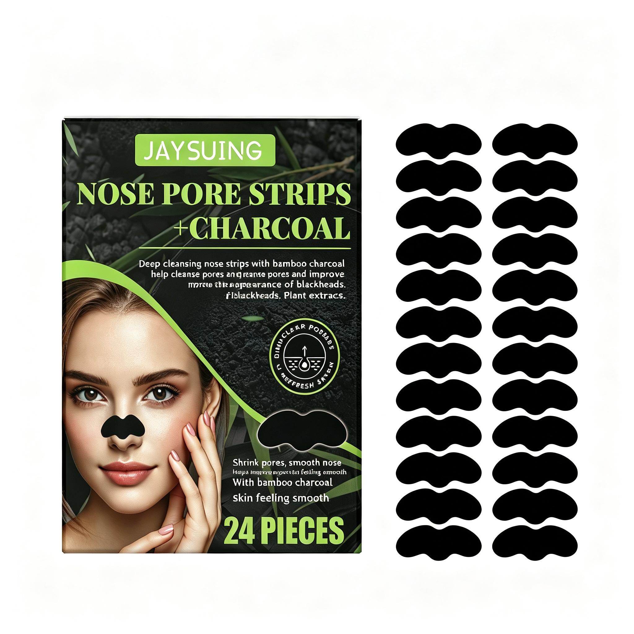 Jaysuing bamboo charcoal cleansing nose patch gently cleans pores, blackheads, refreshing nose, oil control, daily portable cleansing care patch 24pcs