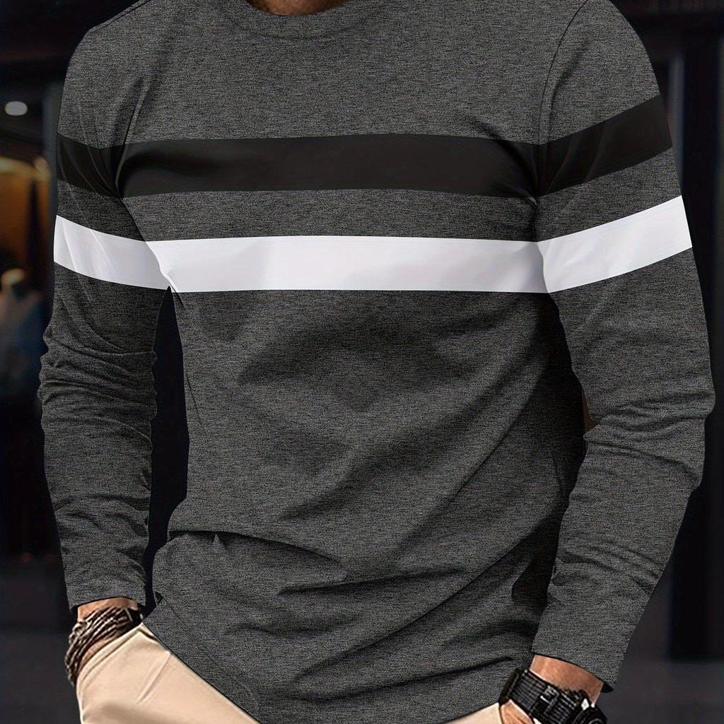 Men's casual long sleeved Henry T-shirt round neck men's fashionable long sleeved shirt