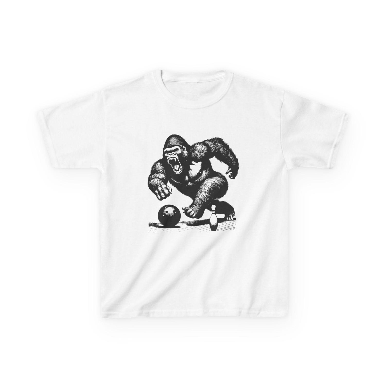 Bowling Gorilla Kids Tee: Playful Cotton T-Shirt, Animal Birthday Gift 3XL