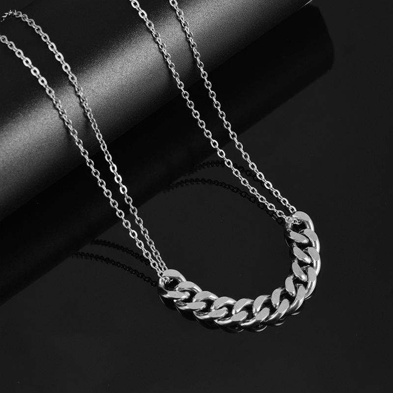 

Новая двухслойная цепочка, модное ретро-темпераментное ожерелье из титановой стали с покрытием из 18-каратного золота, цепочка на ключицу, женская мода