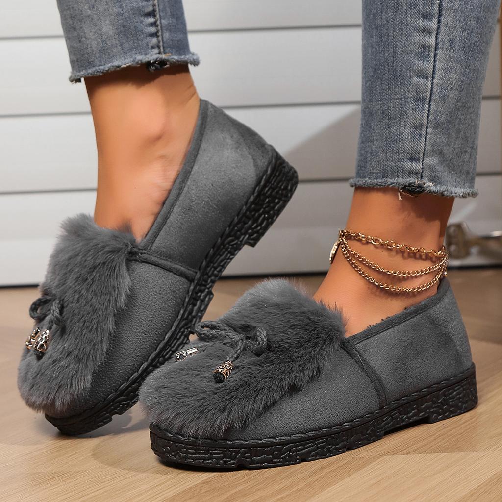 Women Plush Shoes Winter Outdoor Warm Comfortable Slip on Cotton Shoes Lightweight Non Slip Height Increase Casual Flats